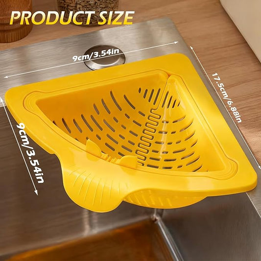Magnetic Drainage & Filter Basket,No Drilling Required Twist-off base Triangular Design for Kitchen Sink Strainers without Drilling Ideal for cleaning Fruits, Vegetables, and Food Scraps (Yellow)