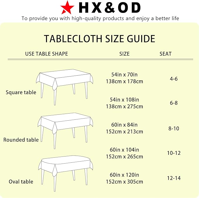 HX&OD Rectangular Tablecloth Cationic Fabric Waterproof Stain Resistant Wrinkle-Resistant for Home/Decoration/Party/Buffet/Wedding/Dining Room/Camping