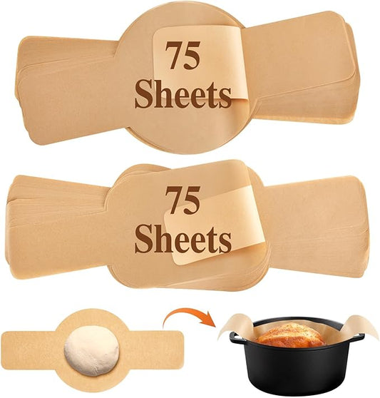 Marspark 150 Pcs Parchment Paper for Sourdough Baking, Bread Sling - Dutch Oven Liner, Pre-Cut Parchment Baking Supplies for Easy Dough Transfer (Round and Oval)