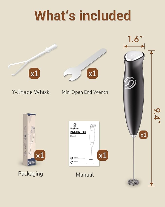 HeyLotie Milk Frother Handheld Frother Wand Drink Mixer Handheld Coffee Stirrers Electric Frother for Coffee Mixer Wand with 2 Whisk frother for protein powder coffee frother handheld -Black