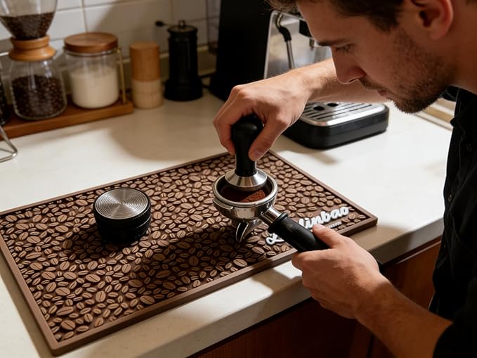 Lelinbao Bar Mats for Countertops, Heavy Duty Rubber Mat, 3D Coffee Bean Coffee Bar Mat, Dish Drying Mat for Kitchen, Restaurant, Coffee Bar Essentials, Non-Slip Drip Tray Mat(Coffee,18"x12")