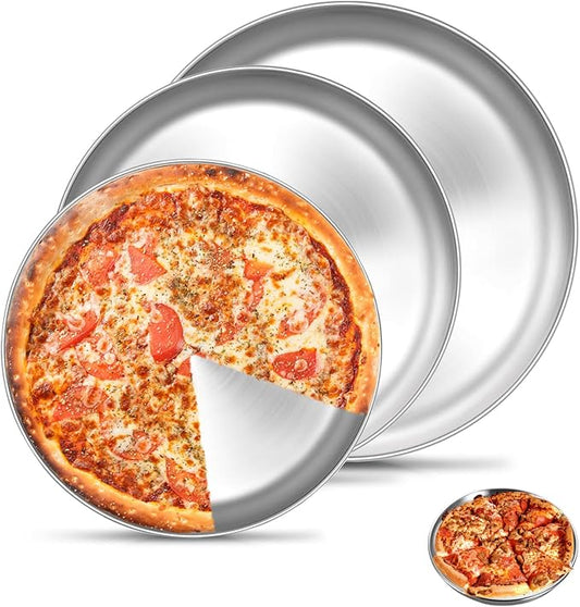 3Pack Stainless Steel Pizza Pan for Oven Personal Pizza Pans, 9 Inch, 10 Inch, 12 Inch Stainless Steel Pizza Pan Set, 3 Sizes Round Pizza Baking Pan for Pizza Cookies, Non-toxic and Durable,Oven Safe