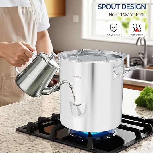 ROVSUN 52QT Stainless Steel Tamale Steamer Pot, Steam Pots for Cooking with Water Fill Spout, Steamer with Divider and Rack, Ideal for Seafood Crab Vegetables lobster
