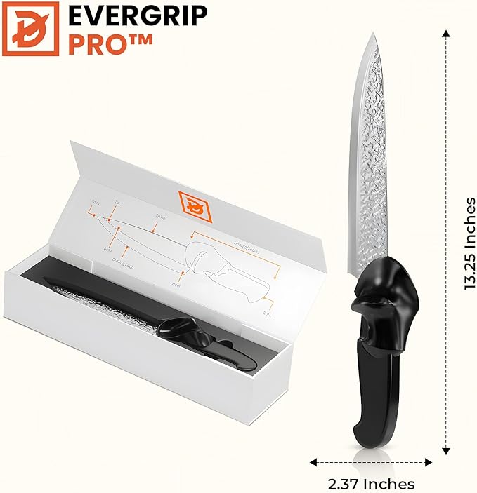 EverGrip Pro Chef Knife 8 Inch, High Carbon Stainless Steel Full Tang Kitchen Knife, Ergonomic Handle for Chopping, Slicing & Dicing, (Right Handed)