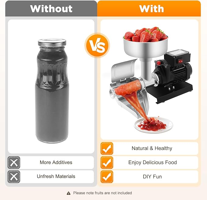 Electric Tomato Strainer, 450W Commercial Tomato Sauce Jam Maker with Large Funnel & Adjustable Trough Stainless Steel Food Press Sauce Maker Food Strainer for Tomatoes Strawberry Blueberry Sauces Etc