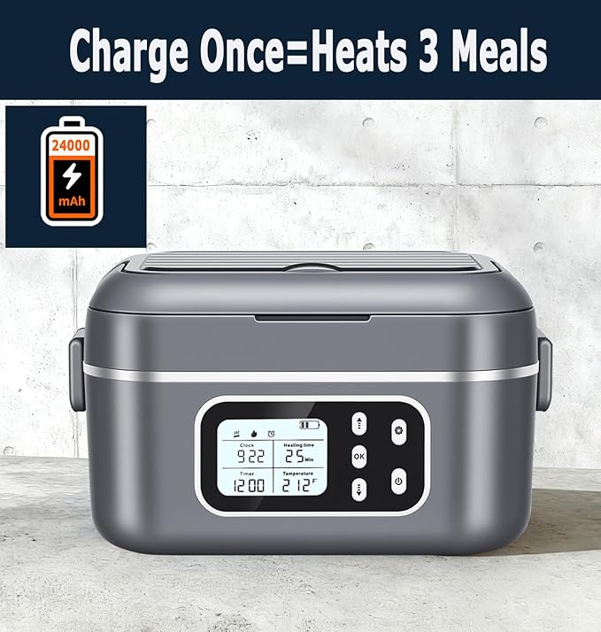 2 x 6.3-Cup Cordless Electric Heated Lunch Box, 100W Rechargeable Portable Food Warmer for Adults Work Travel Car - Battery-Powered & Self-Heating