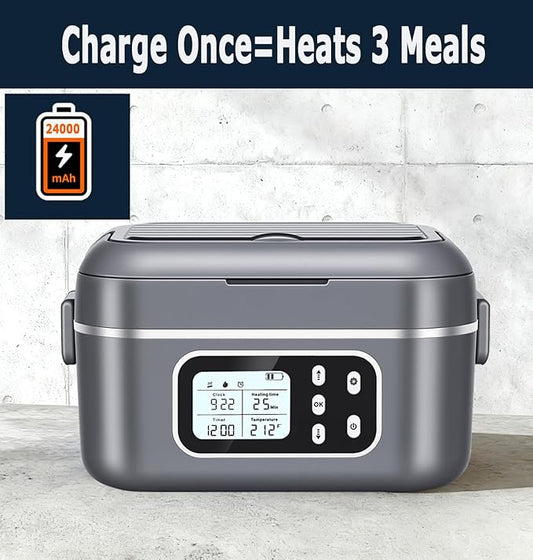 2 x 6.3-Cup Cordless Electric Heated Lunch Box, 100W Rechargeable Portable Food Warmer for Adults Work Travel Car - Battery-Powered & Self-Heating