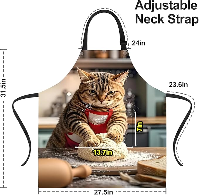 Funny Cat Apron with 2 Pockets Waterproof for Men Women Kitchen Garden Decor