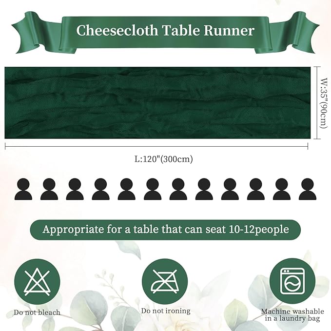 6 Pack Emerald Green Saint Patrick's Day Cheesecloth Table Runner 10FT Long Boho Gauze Table Runner Rustic Sheer Runner for Wedding Bridal Baby Shower Birthday Party Table Decor Easter Decorations