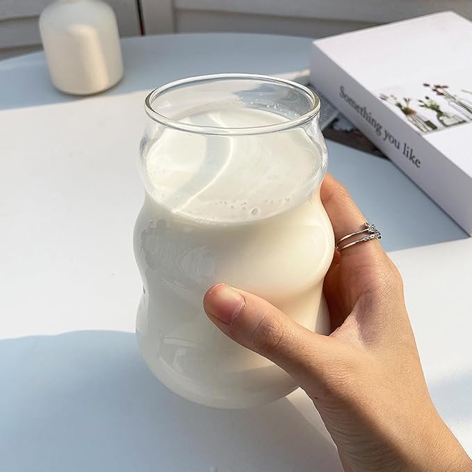 Ribbed Glass Cup 18 Oz Vintage Drinking Glassware Creative Ripple Glasses for Iced Coffee Juice Beverage Milk Cups Cute Wavy Glass Cups