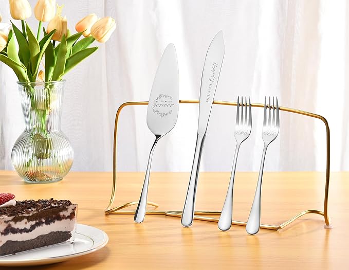 Galaxozent Wedding Presents for Couples, Sliver Wedding Cake Knife and Server Set, Cake Cutting Set, Bridal Shower Anniversary Engagement Presents For Mr and Mrs Set of 4