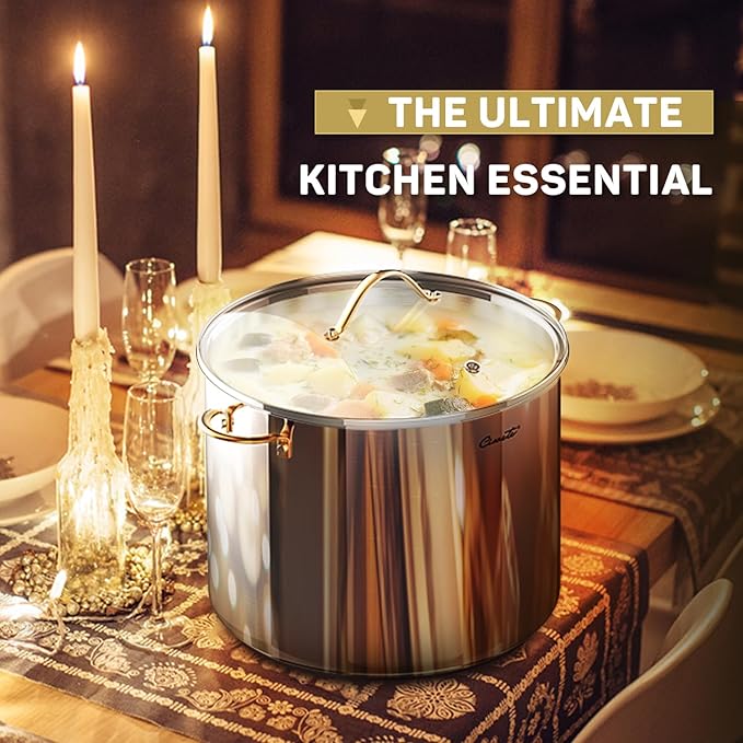 Ciwete Stock Pot 20 Quart, 3 Ply Stainless Steel Stock Pot with Lid, 20 Quart Soup Pot with Copper Handle, Healthy Stockpots, Induction, Oven, Gas and Dishwasher Safe