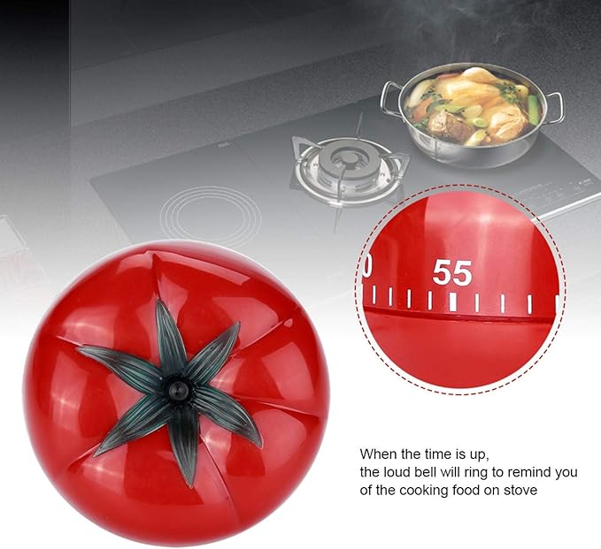 Tomato Shaped Mechanical 60 Minutes Countdown Timer Kitchen Cooking & Baking Helper Count Up Down Magnetic Timer Clock with Alarm Fast Setting(6.3x4.5cm)