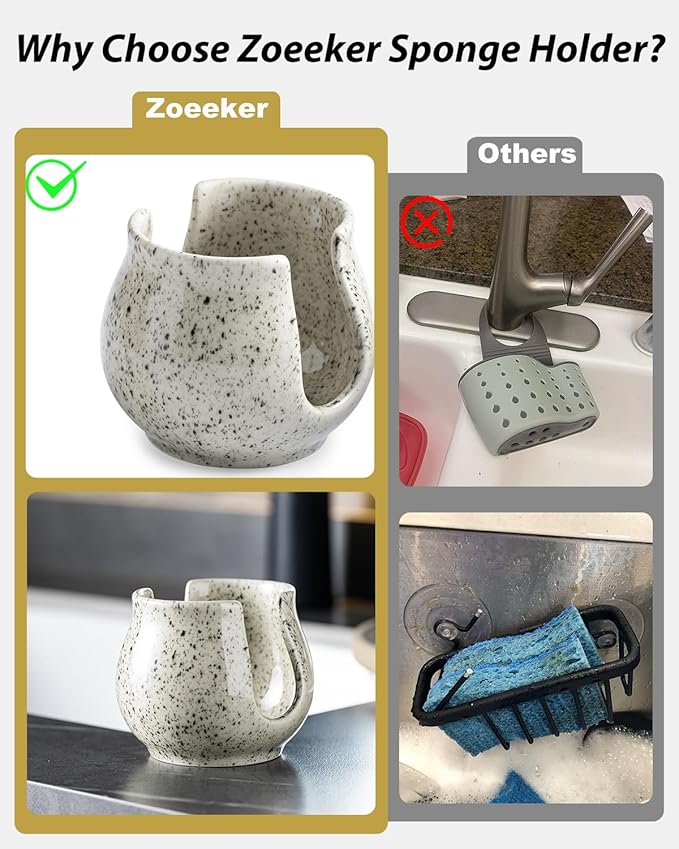 Sponge Holder for Kitchen Sink, Ceramic Dish Sponge Dish Rack Scrubby Kitchen Organizer Cute Sink Organizer, Farmhouse Decor, Speckled Glaze