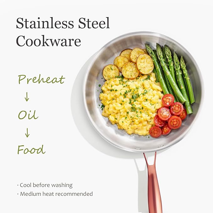 CAROTE 10" Tri-Ply Stainless Steel Deep Frying Pan with Lid, Non-Toxic Saute Pan, Oven Safe, Induction, Ceramic and Gas Cooktops Compatible, Silver