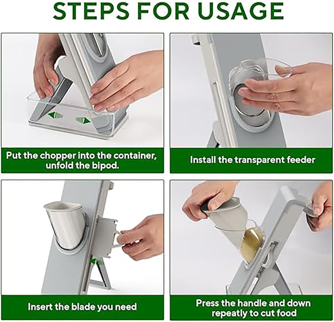 Eletronova Safe Mandoline Slicer for Kitchen, Multi Vegetable Slicer with Thickness Adjuster, Finger-Safe Food Holder, Potato/Onion/Cucumber Slicer for Fast Meal Prep Chopper, Easy Clean (Grey)
