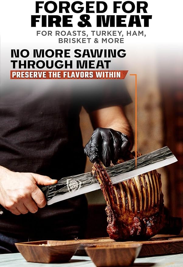 Dalstrong Slicing Knife - 12 inch Carving - Barbarian Series - Premium Swedish 14C28N High Carbon Stainless Steel - Brown Stabilized Wood Handle - Leather Sheath