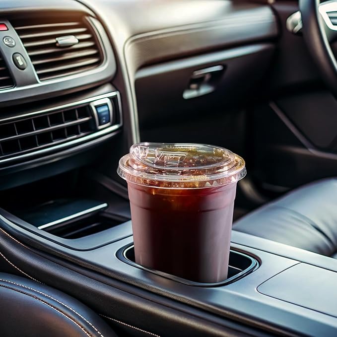 Turbo Bee 24 OZ 200 Sets Clear Plastic Cups with Strawless Sip Lids, To Go Crystal Clear Disposable Plastic Cups with Lids for Iced Coffee, Smoothies, Soda, Lemonade, Cold Beverage