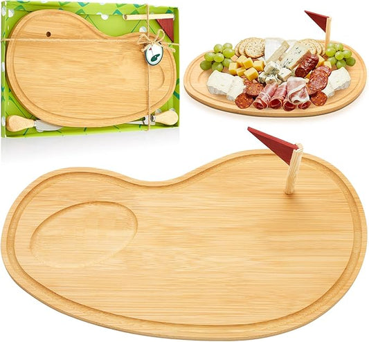 Ziliny Golf Cheese Board Gift Set Golf Party Favor Prizes Charcuterie Wood Board with Knives and Box Father Day Gift for Dad Grandpa Party Tournament Game(Bamboo Color,15 x 8.3 x 0.47 ")