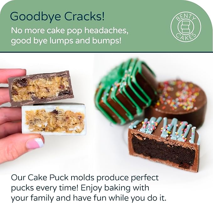 Benty Cakes – The Original CakePuck Mold Set – Better than a Cake Pop! Make Chocolate Covered Desserts – BPA Free Silicone – Includes 1 Mold Set, 1 Plastic Tray and 1 Scraper – Green