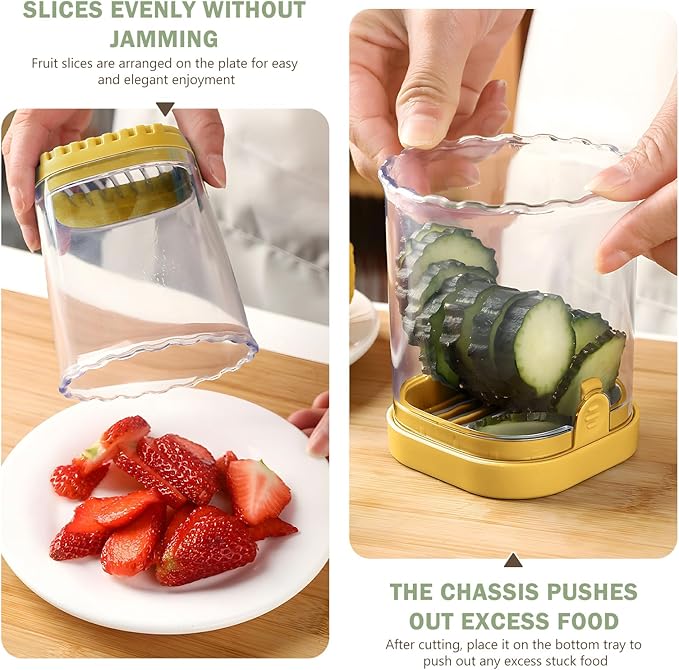 Fruit Slicer Cup-Detachable Fruit Cutter Slicer Stainless Steel Speed Egg Slicers Strawberry Slicer Cutter for Vegetable Cutting Kitchen Gadget (Yellow)