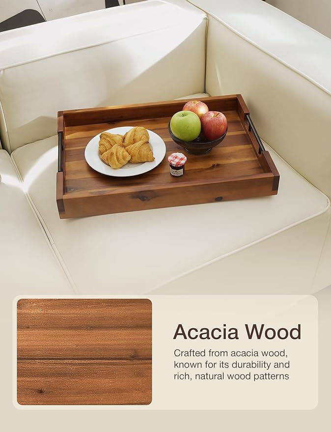 20 x 14 Inch Large Ottoman Tray for Living Room – Large Wooden Tray for Ottoman , Decorative Serving Tray with Handles, for Coffee Table, Kitchen Counter & Home Decor