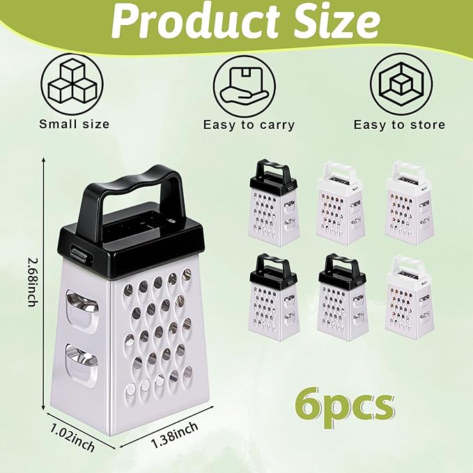 6 Pcs Mini Cheese Grater Professional Box Grater Stainless Steel Fine Coarse Handheld Slicer with 4 Sides Small Box Food Shredder Safe Zester (Black + White)