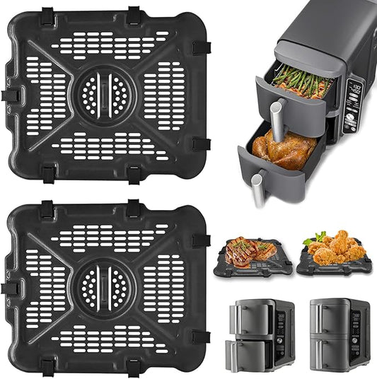 GWY Air Fryer Tray for Ninja SL201 SL401 SL451 Double Stack XL 2-Basket Air Fryer, 2 Packs Replacement Air Fryer Crisper Plate Grill Pan Grill Plate Accessories with Rubber Bumpers, Dishwasher Safe