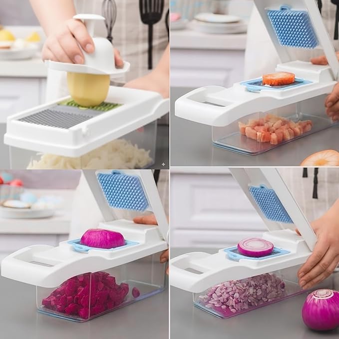 16 in 1 Vegetable Chopper, Mandoline Slicer and Food Processor - Kitchen Essentials for Effortless Food Prep - Includes Salad Spinner, Cheese Grater, Onion Chopper, French Fry Cutter (Sky Blue)