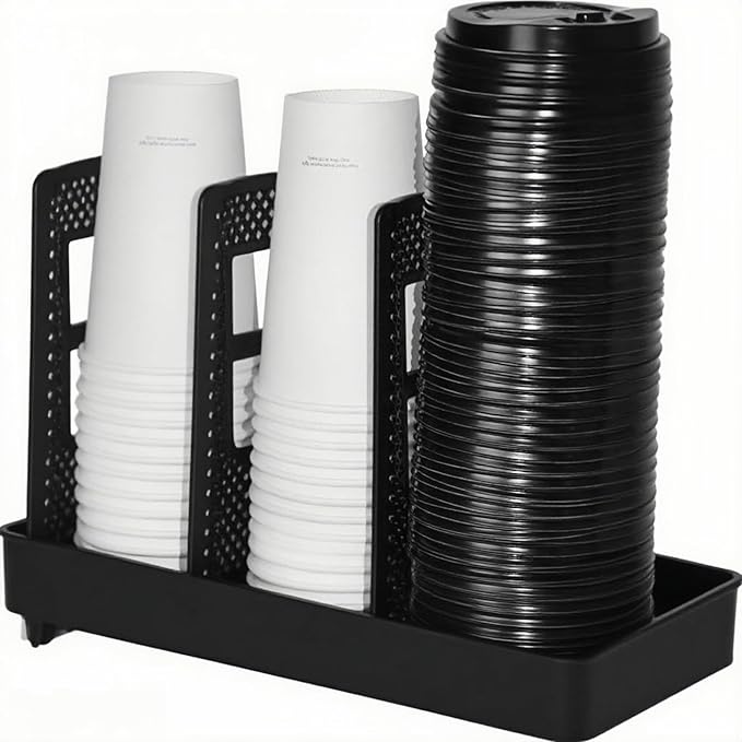 Coffee Cup Holder,Cup Lid Dispenser and Organizer Display Stand,Cup Display Stand on Restaurant,Bathroom,Kitchen,Coffee Shop.Suitable for Cups Ranging from 12 to 32 oz,3Slots