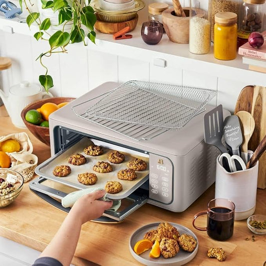Beautiful by Drew Infrared Air Fry Toaster Oven 1800W with 9-Slice Capacity and Multi-Function Cooking (Porcine Taupe)