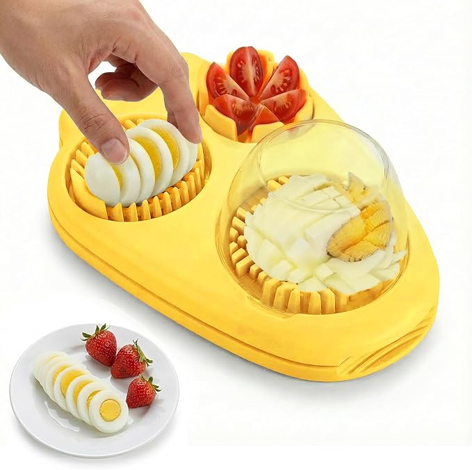 1 Pack Yellow Heavy Duty Egg Slicer with 3 Cutting Modes, Stainless Steel Egg Cutter for Hard Boiled Eggs, Mushroom, Strawberry, Grape, Kitchen Dicer Tool, Send Goods From Local Warehouse