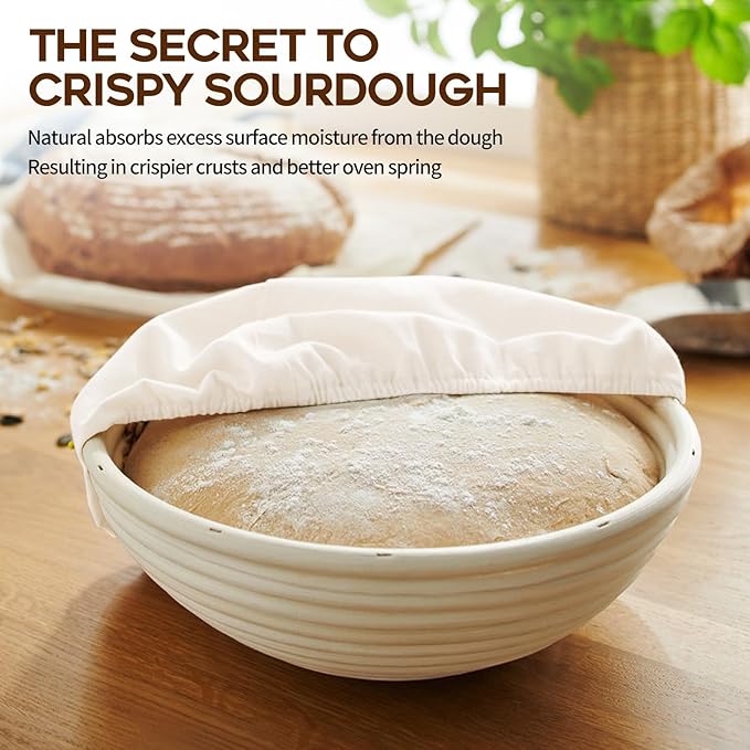 Banneton Bread Proofing Basket Banneton Basket Set Sourdough Proofing Basket Round Proofing Bowls Handmade Rattan Baskets and Liners (Round of 2 Gift Set)