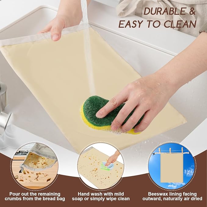 fufeisi Beeswax Bread Bags for Sourdough, 3 Pack Reusable Bread Bag for Storage - XL 17x13 Inch and 10x8 Inch, Large Linen Bags for Homemade Sourdough - Keep Fresh, Freezer Safe