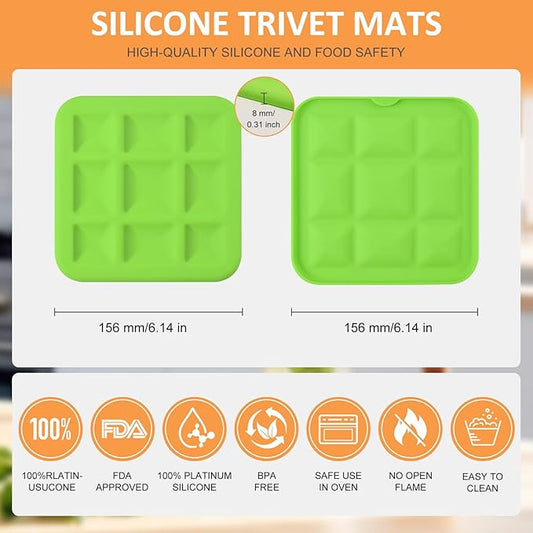 Silicone Trivets for Hot Pots and Pans, Pot Holders Hot Pads 6 Pack Silicone Mats for Kitchen Counter, Soft Durable Drying Mat, Jar Opener and Coasters (Green)