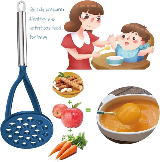 TENTA KITCHEN Good Grips Nylon Potato Solid Masher Ricer Press Blender Crusher for Non-Stick Cookware With Heat Resistant Stay Cool Stainless Steel Handle-Blue