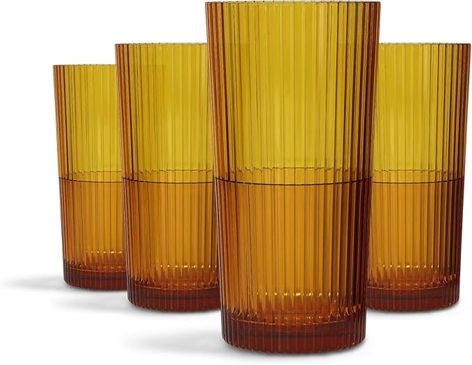 Drinique Unbreakable Edition Highball 14 oz Tritan Renew Plastic Highball Glass Amber 4-Pack