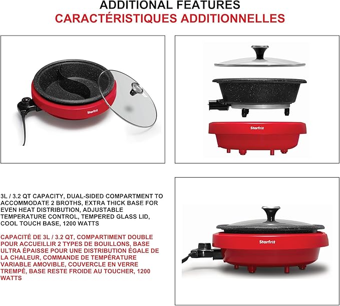 Starfrit The Rock Dual-Sided Electric Hot Pot - 3L - Rock.Tec Non-Stick - Variable Temperature Control - 1200W