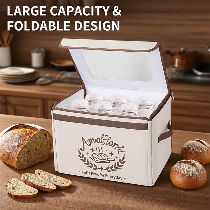 Amalflorid Folding Bread Proofing Box, Dough Proofer with 68-131℉ Temp Control & 99H Timer, Proofing Box for Sourdough, Bread, Yogurt, Kombucha, Space-Saving & 6-Layer Fabric