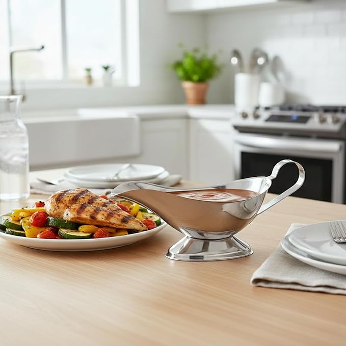 10oz Stainless Steel Gravy Boat | Roasting Sauce Dish Dispenser | Ergonomic Handle | Big Dripless Lip Spout | 10oz [1PK]