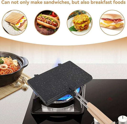 Double Sided Frying Pan, Sandwich Maker, Grilled Cheese Maker Nonstick Flip Pan Sandwich Toaster Maker Flip Grill Pan, Grilled Sandwich and Panini Maker Pan with Non-Stick Plates