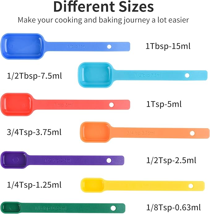 Plastic Measuring Cups and Spoons Set，Dry Measuring cups Set with Spout and Leveler for Kitchen and Baking, BPA free and Dishwasher Safe, Nesting Measuring Cups Colorful Set of 15