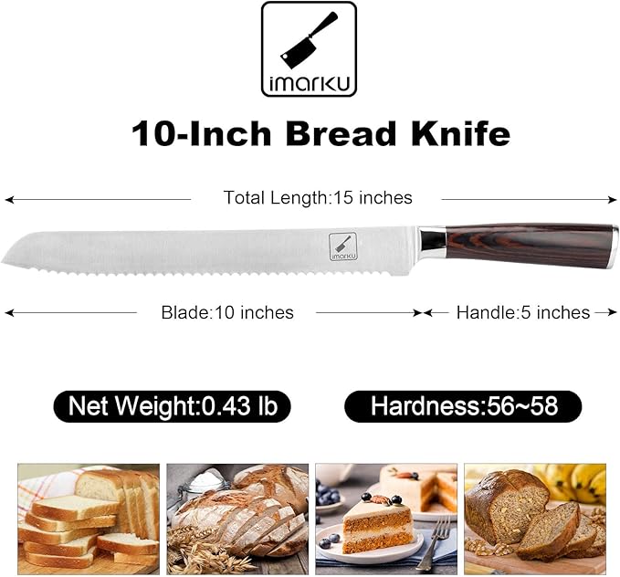 imarku Serrated Bread Knife,10-Inch German HC Stainless Steel of Slicer, Professional Grade Serrated Edge Cake Knife Bread Cutter for homemade Crusty, Best Birthday Gifts for Family and Friends