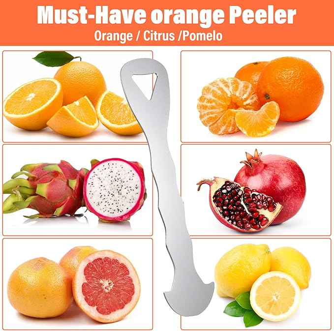 Orange Peeler Tool, 304 Stainless Steel Citrus Peeler for Oranges, Grapefruits & Lemons, Ergonomic Safe Cutter & Slicer, Easy Peel Skin Remover, Kitchen Fruit Peeling Tool