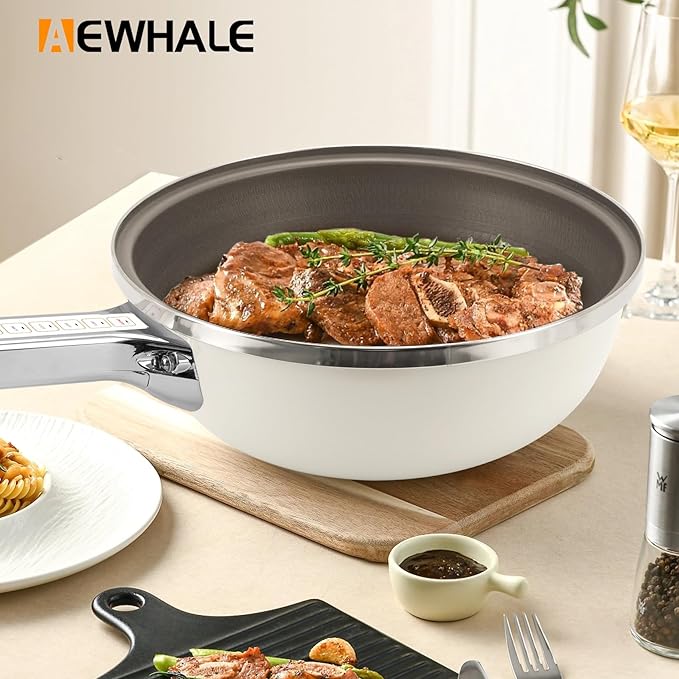 AEWHALE Hot Pot Electric,5L Multifunctional Electric Pot for Cooking,1600W Non-Stick Frying Pans for Steak, Egg, Ramen, Soup with Temperature Adjustment， Titanium Stainless