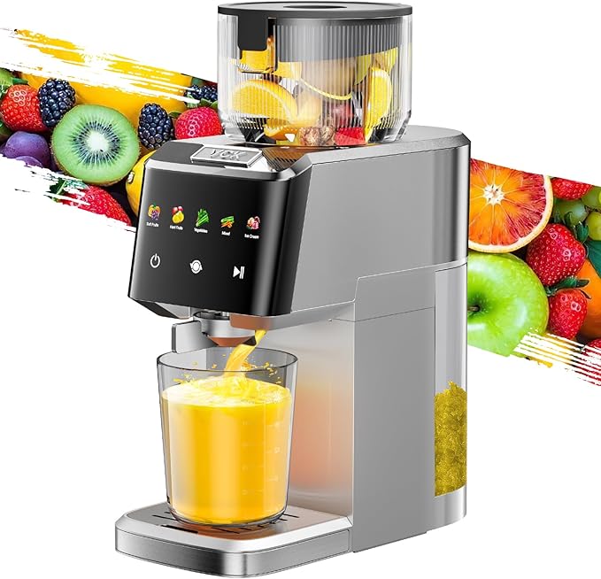 VCK Cold Press Juicer - Large 5.12" Feed Chute, Easy to Clean Slow Masticating for Nutrient Retention Quiet Motor -Silver