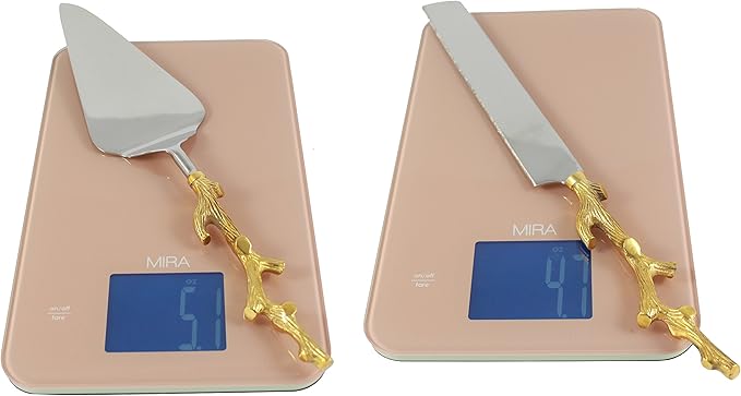 RS Accessories LLC Server Set, Cake, Pie, Desert Flatware Set, Tree Branch Design, 2-Piece 18/10 Stainless Steel with Brass Handles (Light Antique Gold Finish)…
