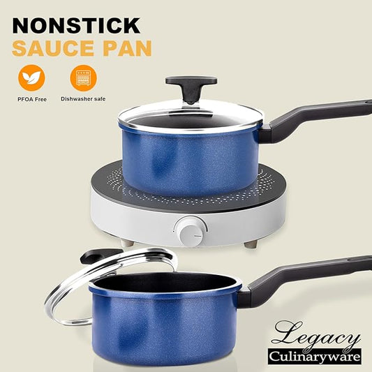 Legacy Culinaryware Nonstick Sauce Pan with Lid,1.5Qt & 2Qt Set, PFOA Free,Kitchen Pots Induction Pot,Blue