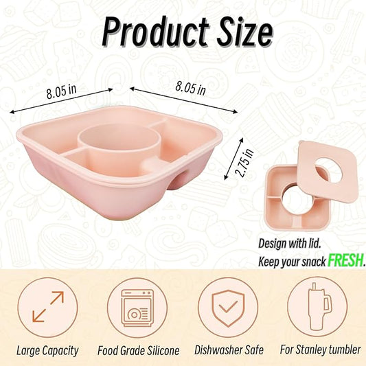 Snack Bowl for Stanley Cup 40 oz Tumbler Snack Tray Reusable Snacks Holder with Lid, Silicone Snack Trays for Stanley Cup Accessories (Light Pink)