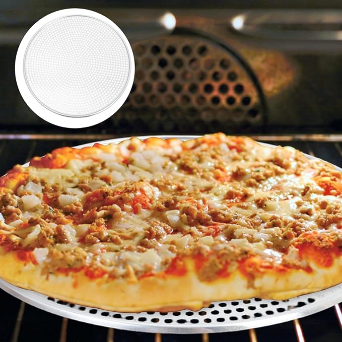 BESTonZON 16 Inch Perforated Stainless Steel Pizza Pan Round Baking Tray with Holes for Crispy Even Heat Distribution Oven Safe Pizza Crisper for Home and Restaurant Use
